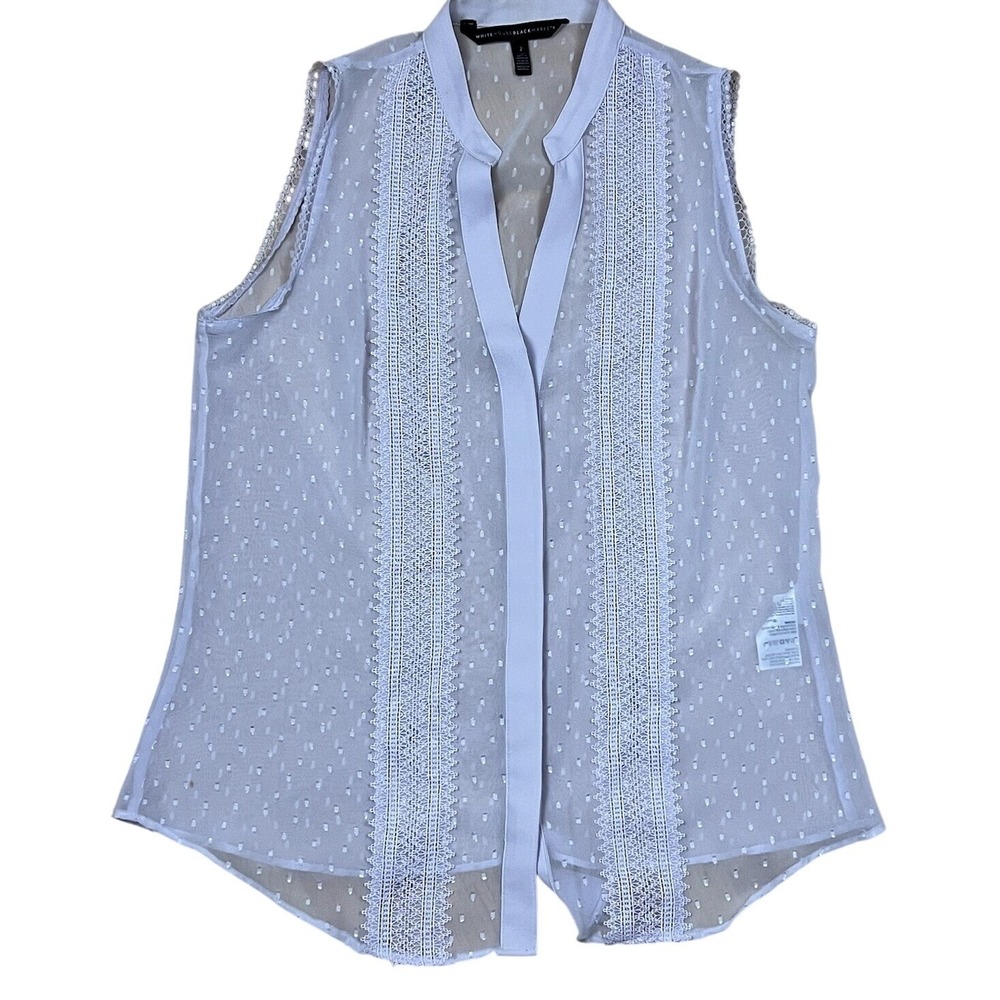 White House Black‎ Market Blouse Women 2 Lavender Clip Dot Lace Trim Sleeveless